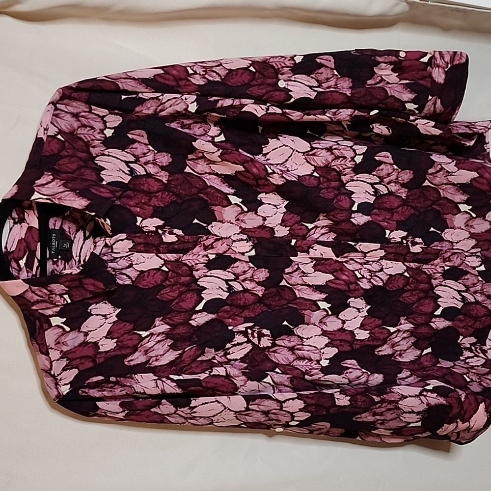 Talbots Multi Print Purple/Pink Button Up Blouse. Fall, Tunic, Casual LgP